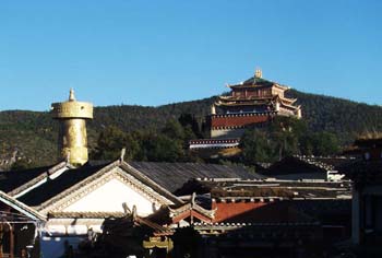 temple and prayer wheel